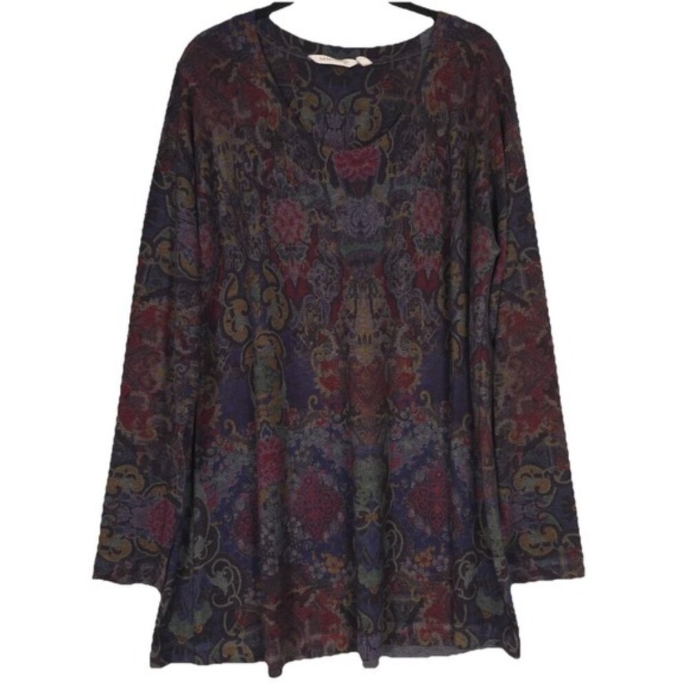 Soft Surroundings Women's Floral Tunic Top LARGE Scoop Neck Artsy USA🇺🇸MADE